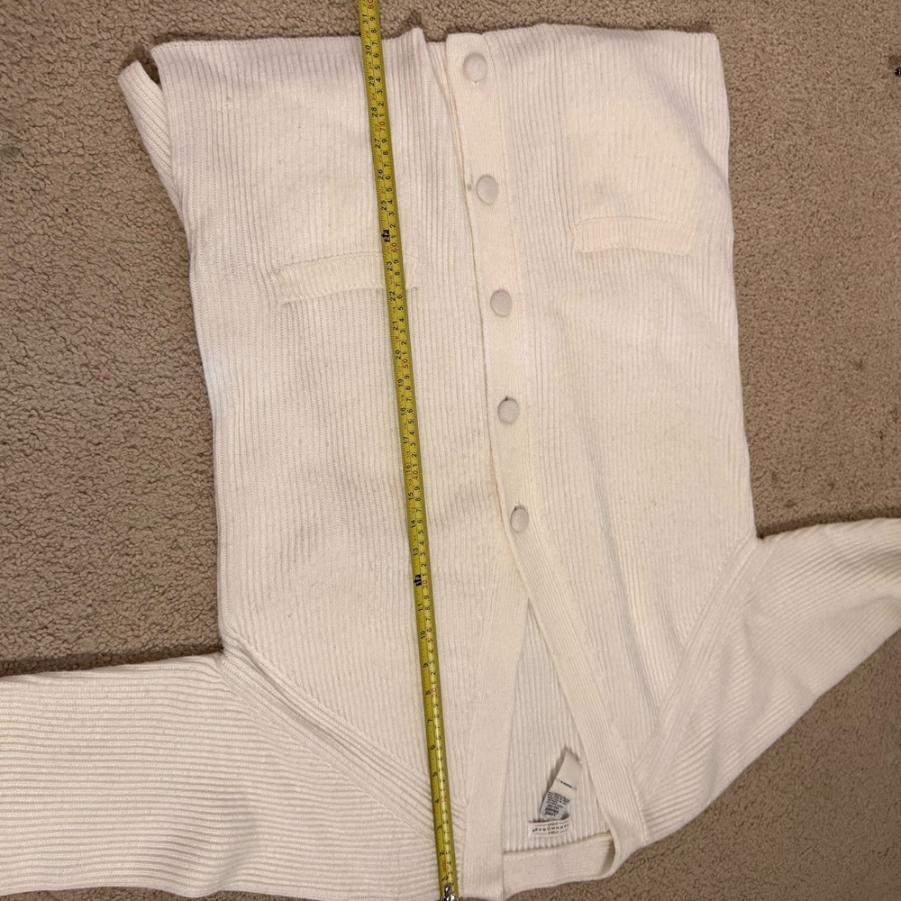 Yarnworks Cream Ribbed Cardigan Sweater Large Button Front Pockets Cozy - Picture 5 of 8